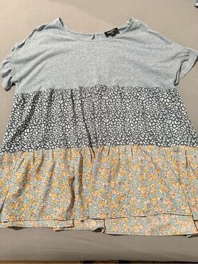 Cato Light Blue Multi-Print Tiered Short Sleeve Tunic